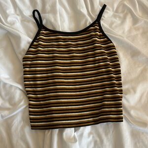 Cute Brown, White, and Black Striped Forever 21 Tank Top